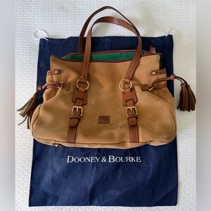 Dooney & Bourke Large Double Strap Tassel Satchel, Natural Nubuck Leather, EUC
